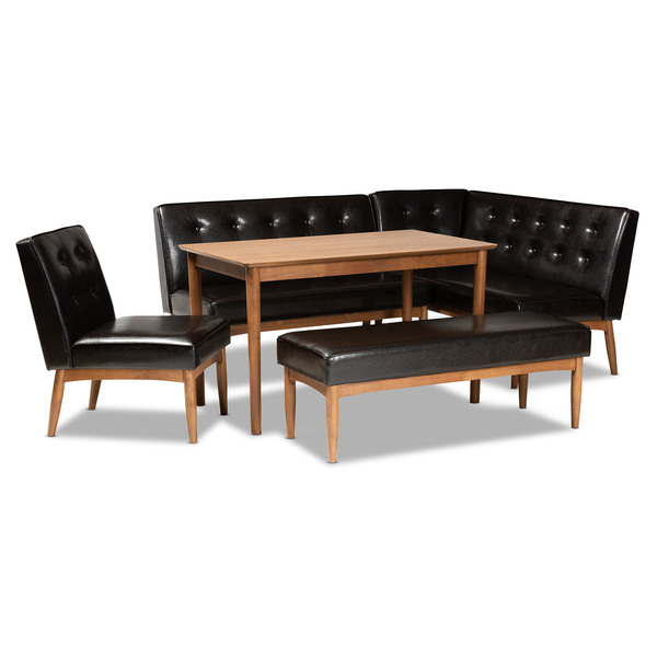 Baxton Studio Arvid Dark Brown Faux Leather Upholstered 5-Piece Wood Dining Nook Set 164-9305-10550-10551-10552